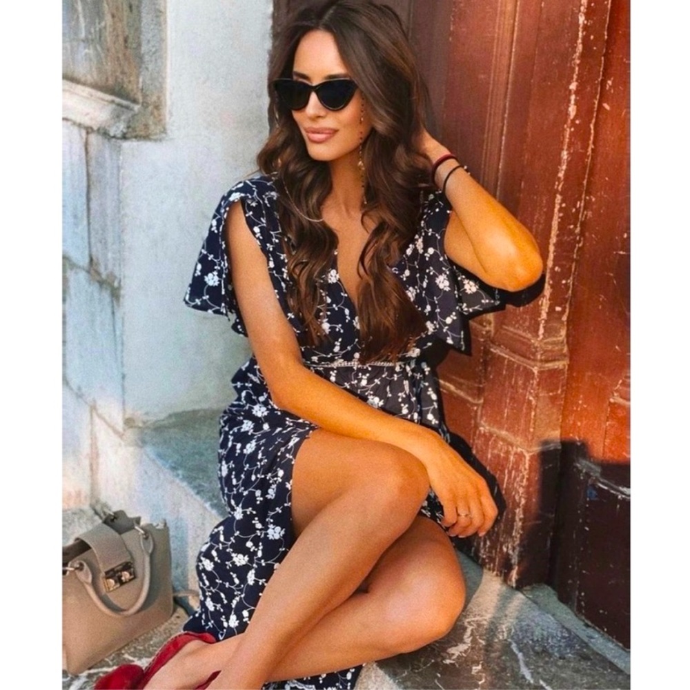 ZARA EMBROIDERED DRESS WITH SHORT SLEEVES & SLITS